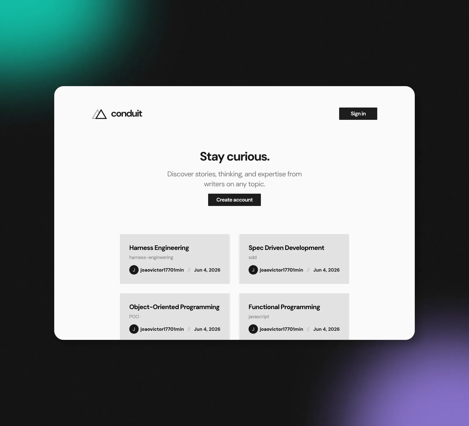 Screenshot of the Conduit interface