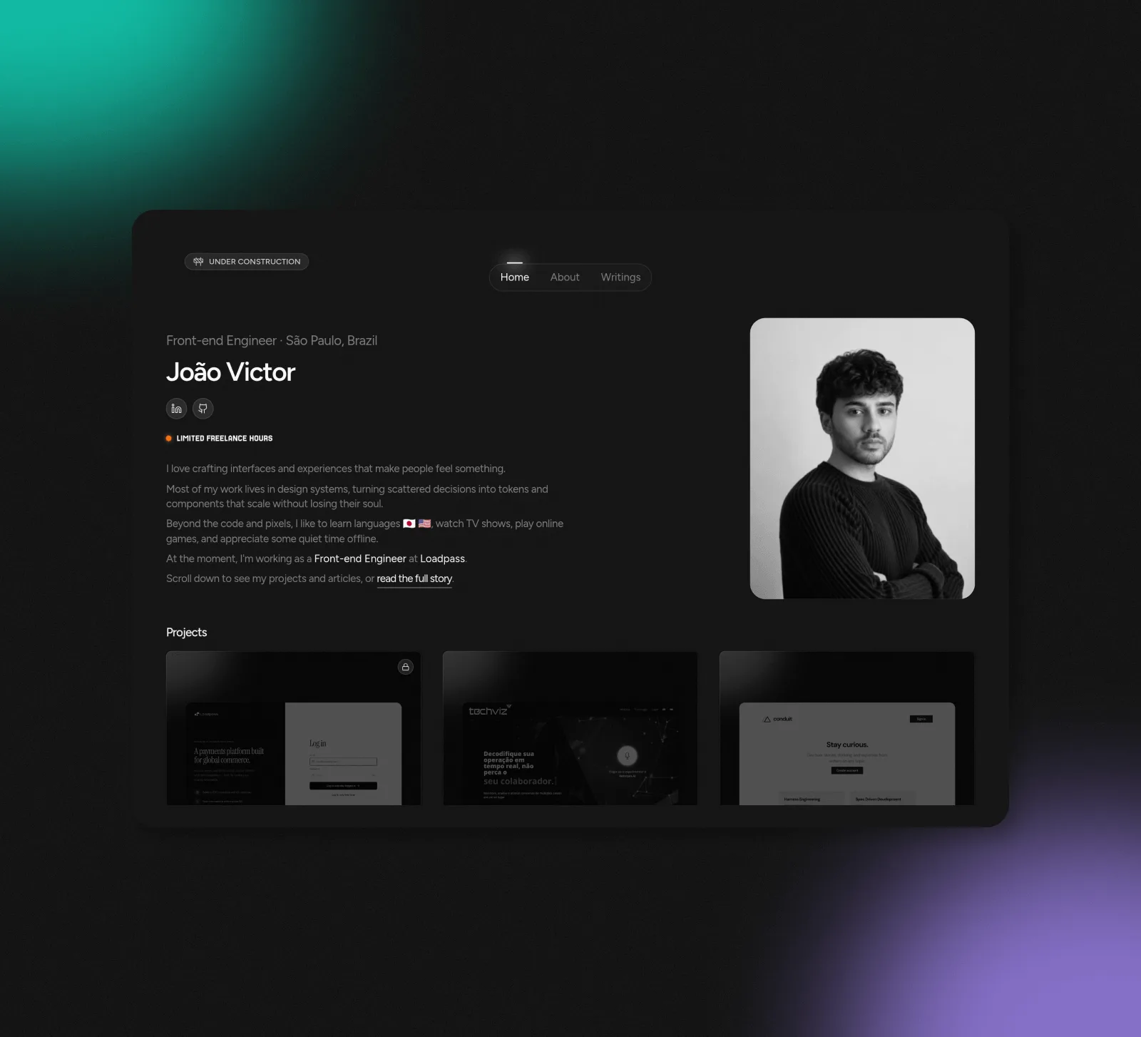Screenshot of this portfolio website